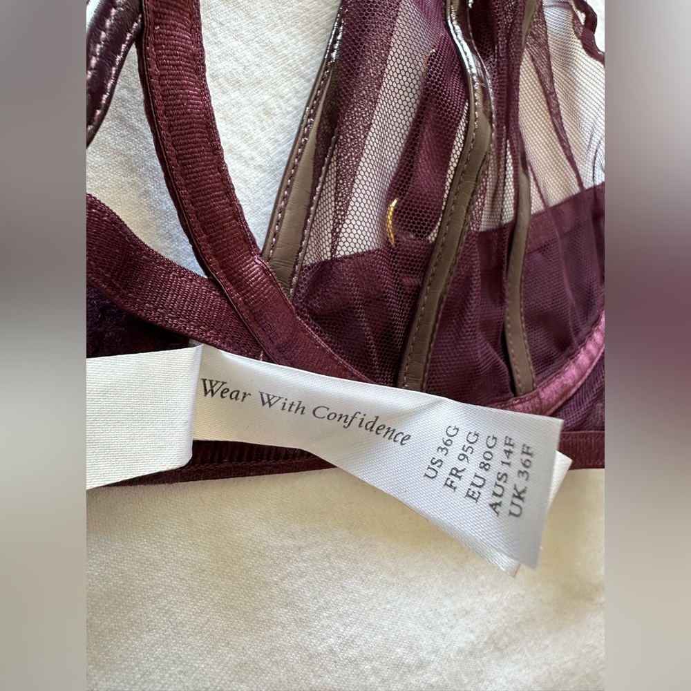 NWOT Hustler Kelly PVC Wine Sheer Bra - Picture 4 of 5